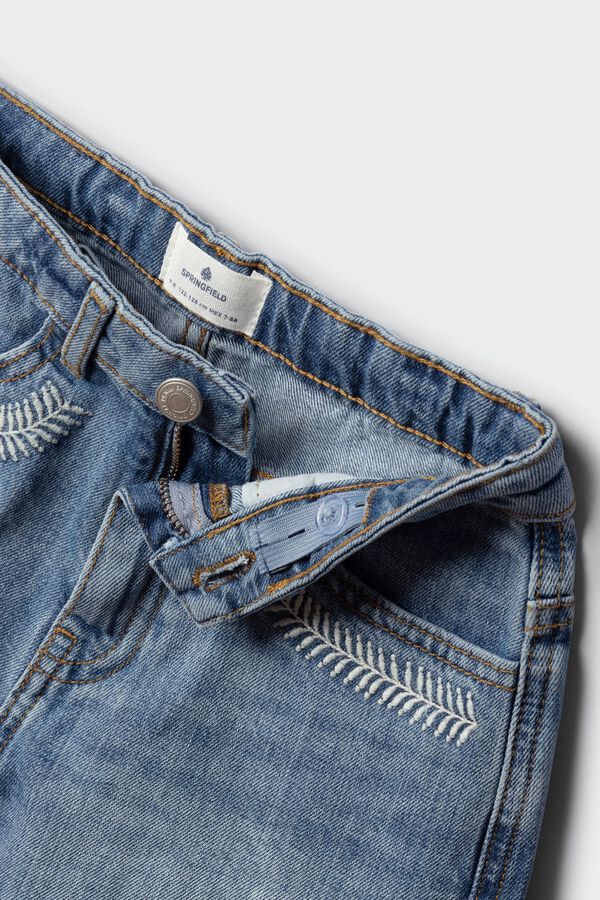 Springfield Kids Cal&ccedil;&otilde;es denim bordados bolsos menina azul