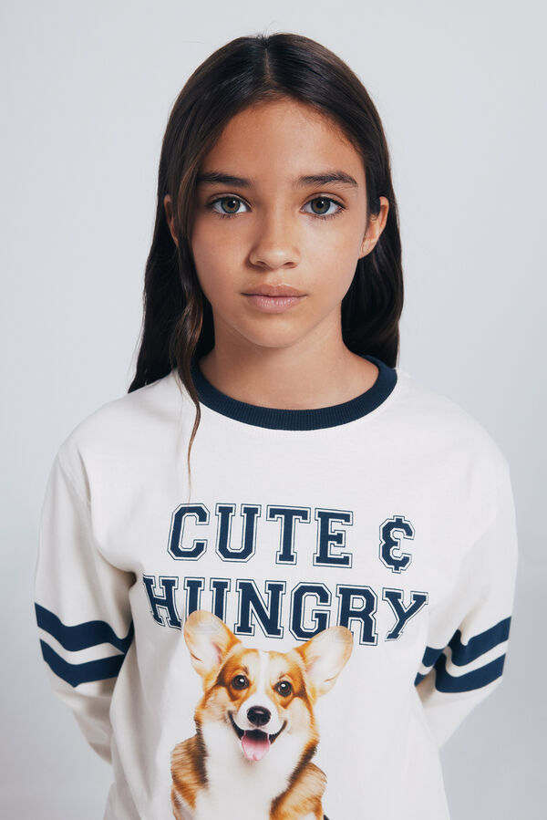 Springfield Kids Camiseta manga comprida com estampa de gato branco