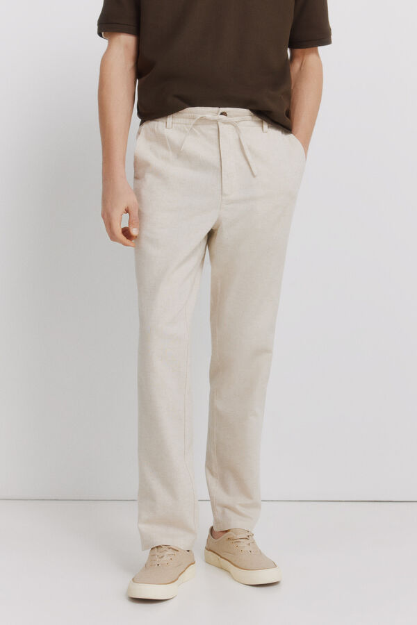 Springfield Cal&ccedil;as chino em linho comfort fit branco