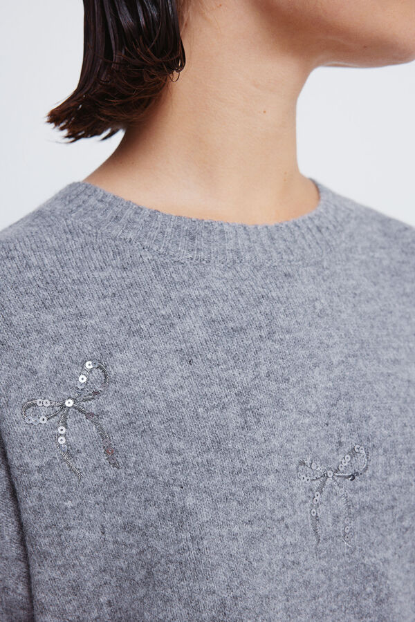 Springfield Camisola com laços de lantejoulas cinzento