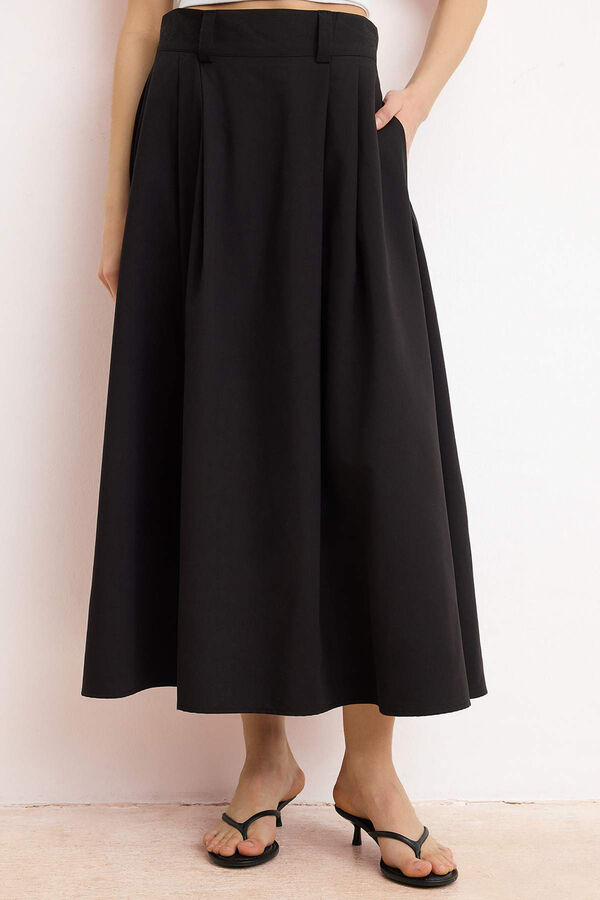 Trendyol Saia comprida maxi plissada preto