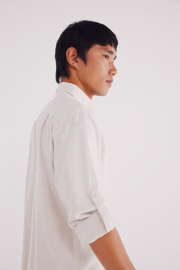Springfield Camisa cotton slub rayas beige