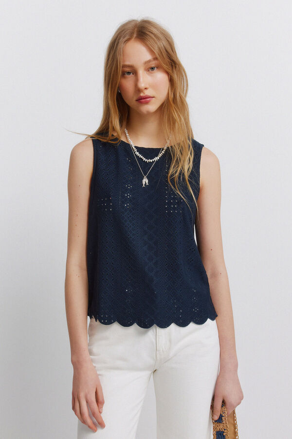 Springfield T-shirt al&ccedil;as em crochet azul