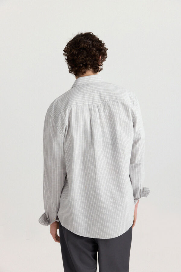 Springfield Camisa tipo lino rayas gris