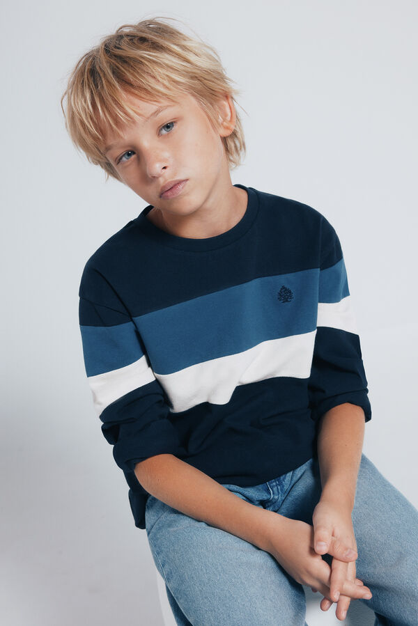 Springfield Kids Camiseta tricolor de manga comprida para menino azul
