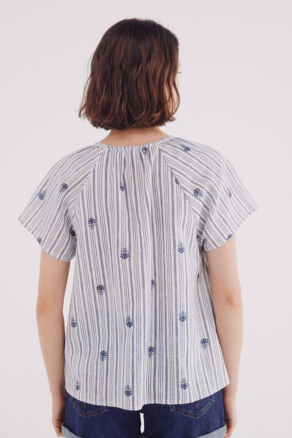 Springfield Blusa rayas bordados azul