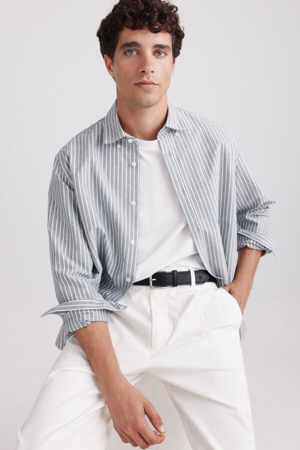Springfield Camisa oxford &agrave;s riscas cinzento