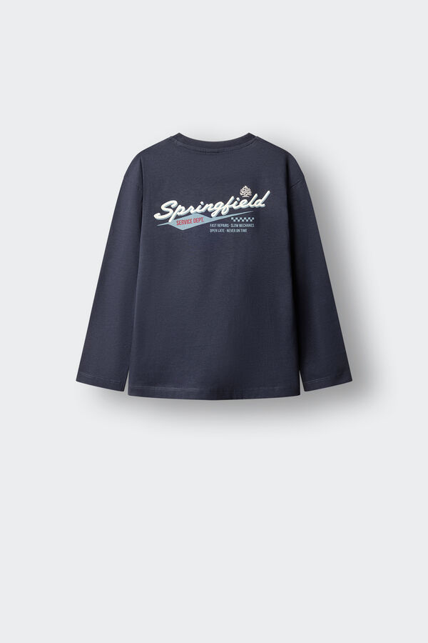 Springfield Kids T-shirt manga comprida com logo Springfield para crian&ccedil;a azul