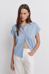 Springfield Camisa de manga curta em linho azul