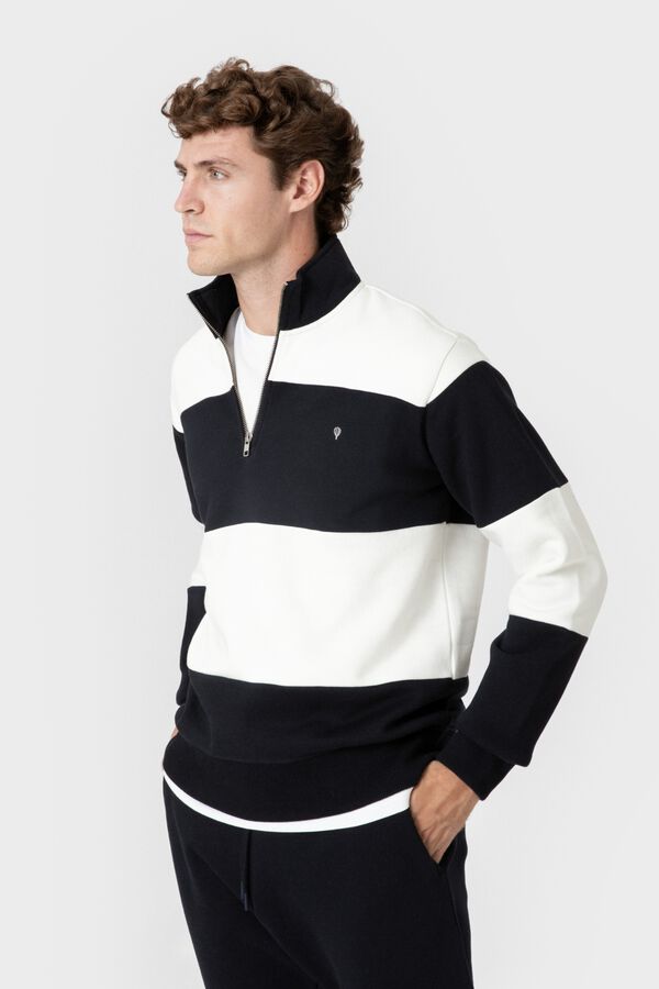 Celopman Sweatshirt com pain&eacute;is e fecho-&eacute;clair azul