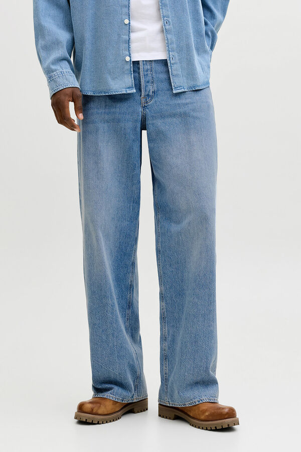 Jack & Jones Jeans perna larga cintura m&eacute;dia em algod&atilde;o azul