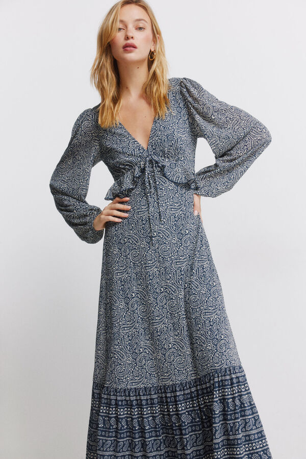 Springfield Vestido midi com folho azul