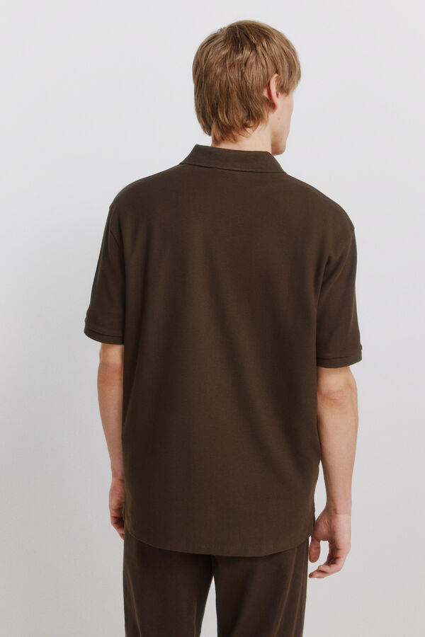 Springfield Polo piqu&eacute; fecho-&eacute;clair regular fit castanho