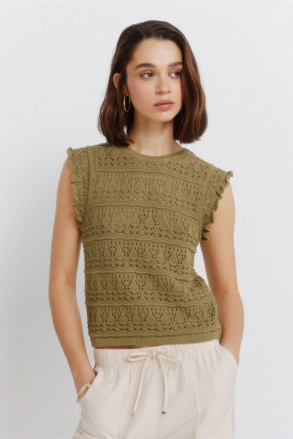 Springfield Top pointelle volante kaki