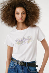 Pepe Jeans Camiseta de manga curta com logo floral na frente branco