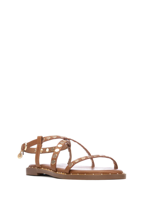 XTI Sand&aacute;lia de tiras com tachas cru