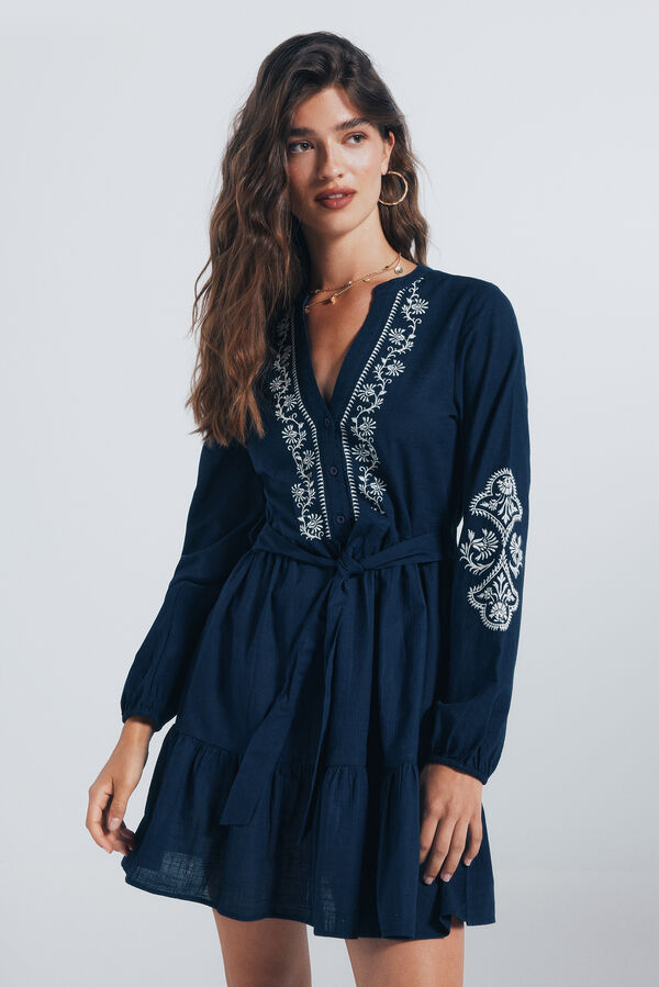 Springfield Vestido corto camisero bordados azul