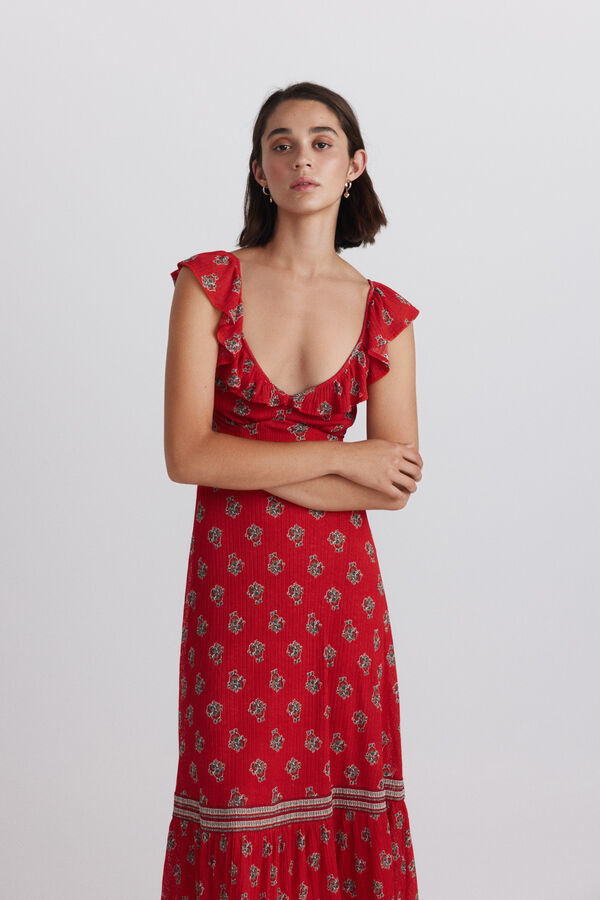 Springfield Vestido com folho no peito vermelho