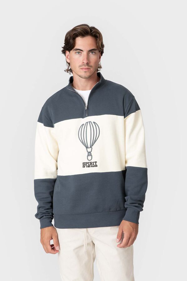 Celopman Sweatshirt com pain&eacute;is, fecho-&eacute;clair e estampado azul