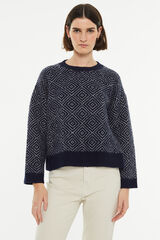 Springfield Two-tone diamond jacquard crew round neck sweater natural