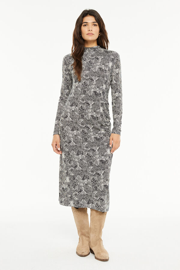 System Action Vestido longo estampado preto