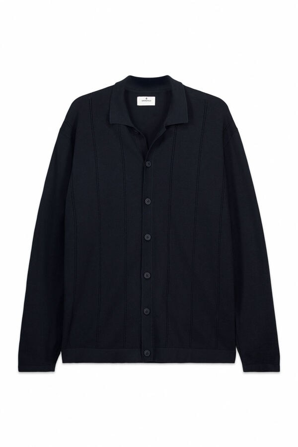 Springfield Casaco de malha com bot&otilde;es gola polo azul