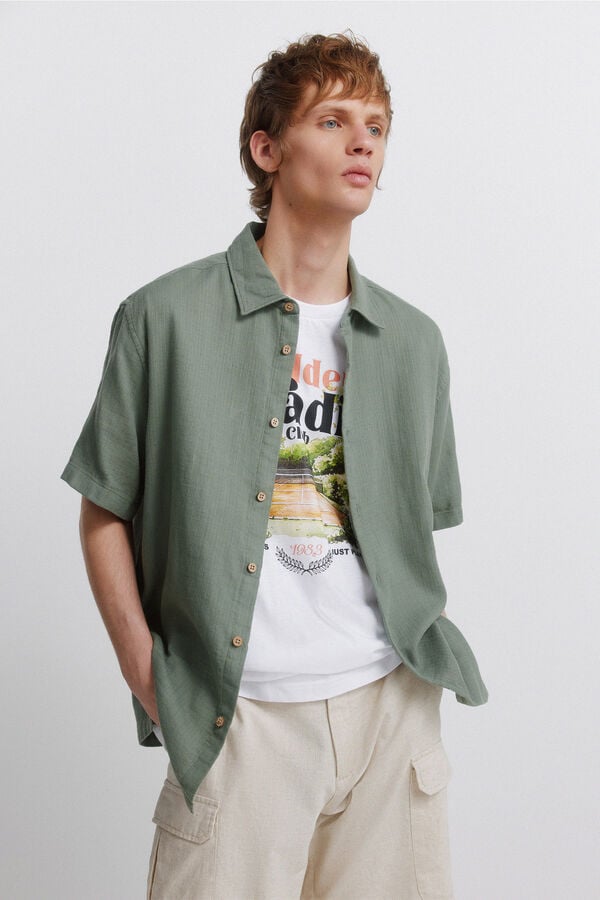 Springfield Camisa de manga curta r&uacute;stica verde