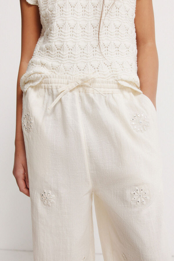 Springfield Kids Cal&ccedil;as fluidas com bordados para menina cru