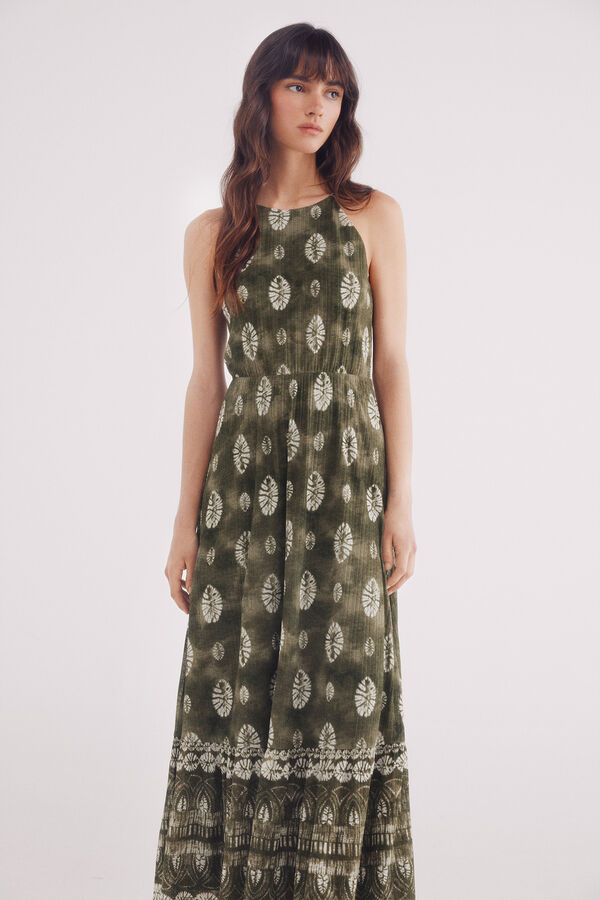 Springfield Vestido midi com estampado de folhas verde