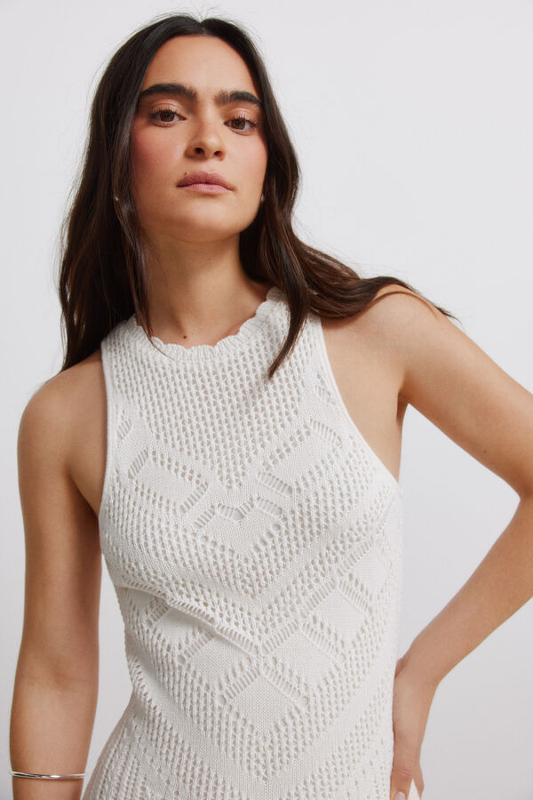 Springfield Vestido midi em malha pointelle branco