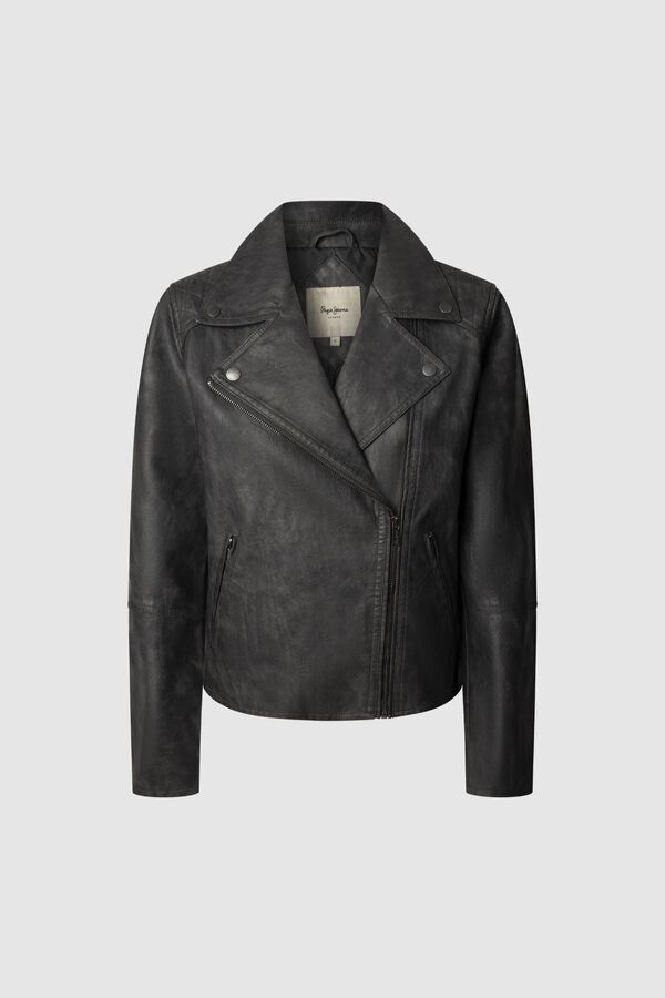 Pepe Jeans Blusão biker efeito pele preto