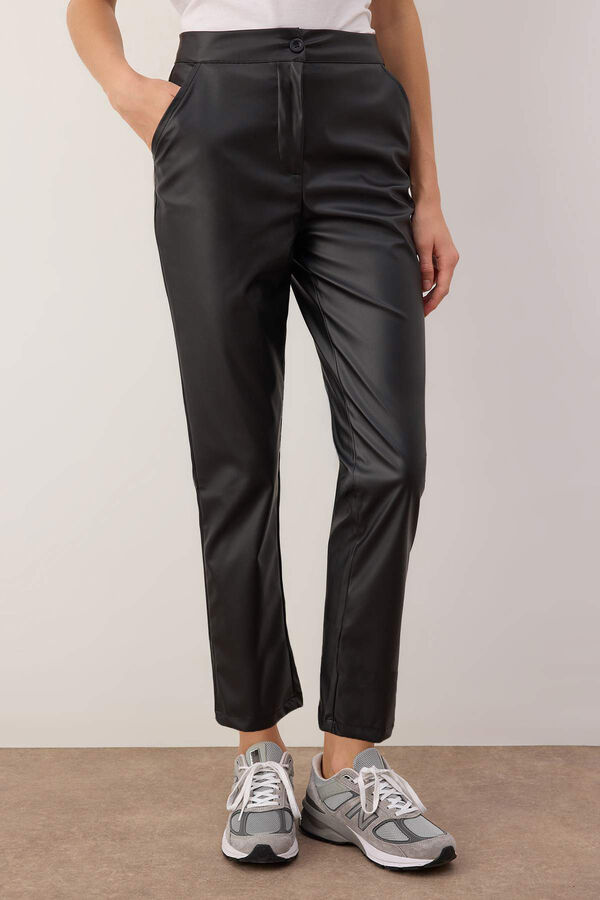Trendyol Cal&ccedil;a efeito pele de cintura alta preto