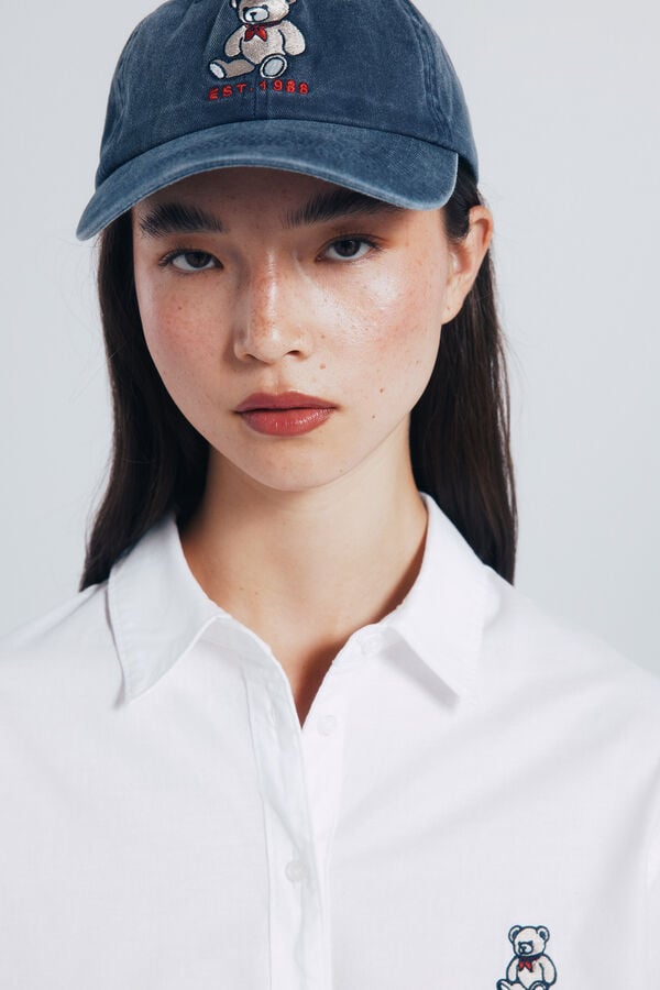 Springfield Camisa oversized bordado osito blanco