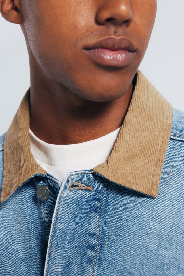 Springfield Jaqueta jeans oversized com gola contrastante azul