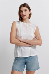Springfield T-shirt sem mangas em crochet branco