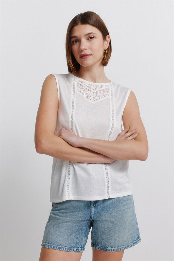 Springfield T-shirt sem mangas em crochet branco