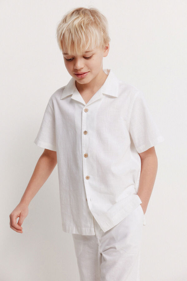 Springfield Kids Camisa manga curta para menino em efeito linho branco