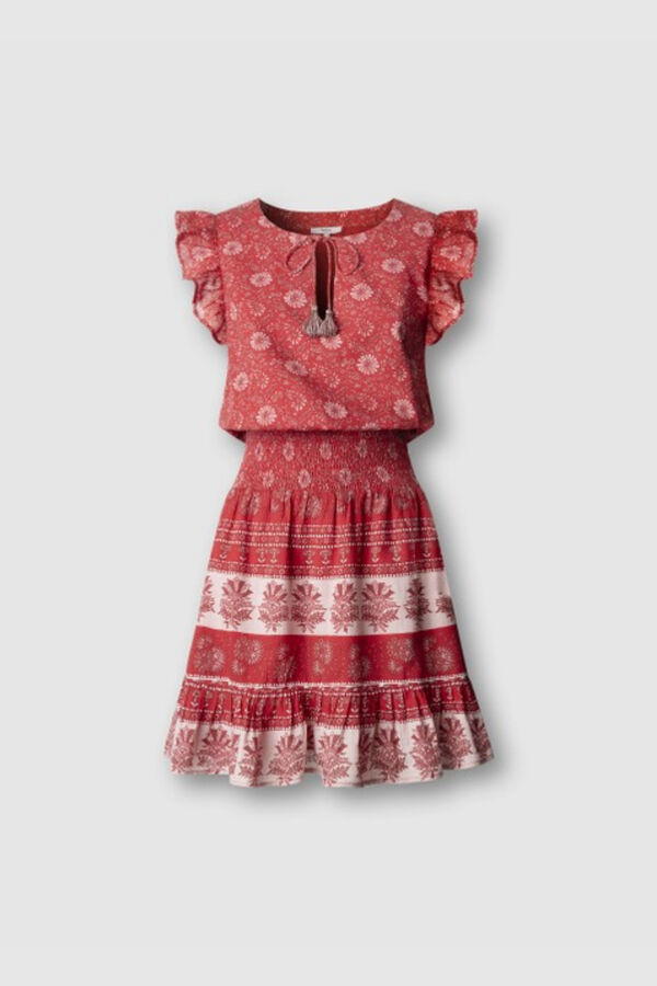 Pepe Jeans Vestido curto manga borboleta vermelho