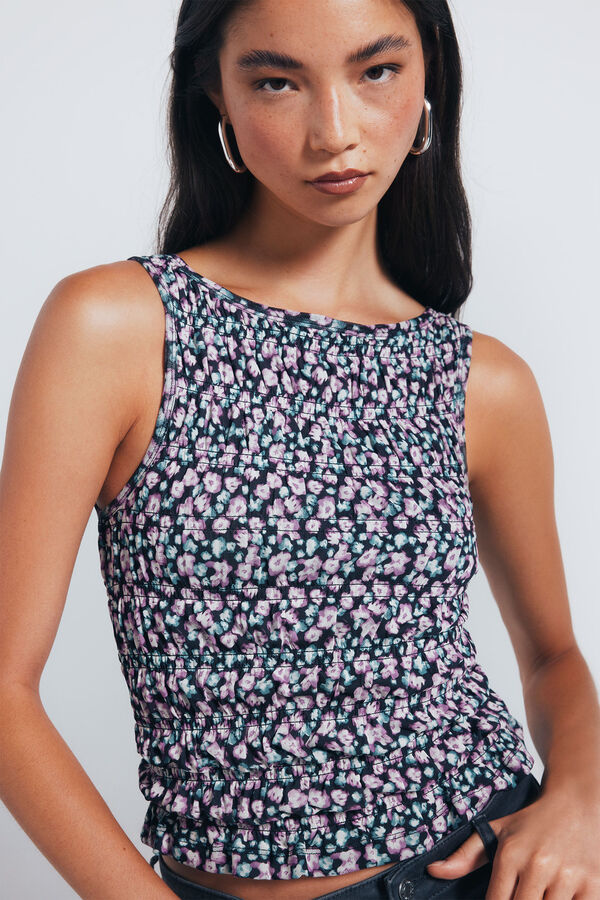 Springfield Top floral ajustado preto