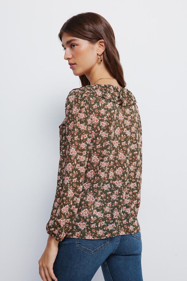Springfield Blusa com folho florais na frente Caqui escuro