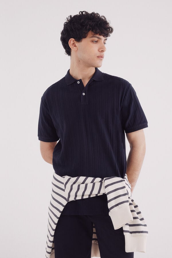 Springfield Polo de estrutura vertical de regular fit azul