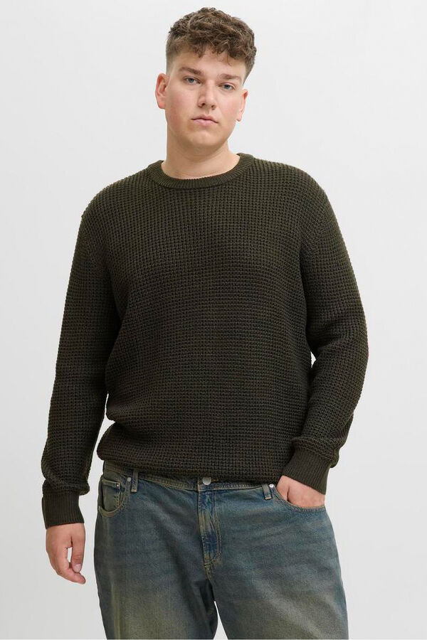 Jack & Jones PLUS Basic plain jersey-knit jumper green