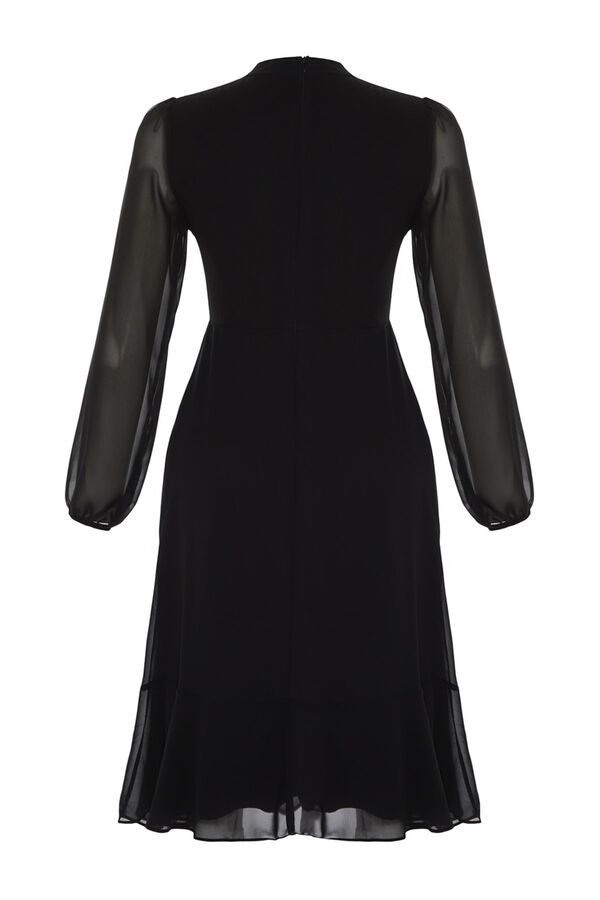 Trendyol Vestido midi com mangas transparentes preto