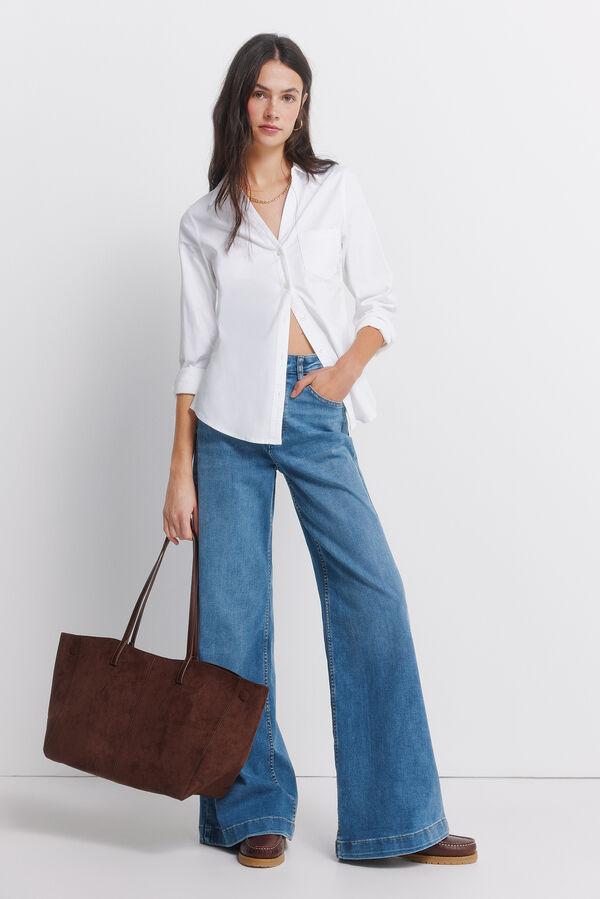 Springfield Camisa Oxford de algod&atilde;o com decote em V branco