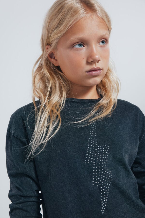 Springfield Kids Camiseta manga comprida para menina com raios de diamante cinzento