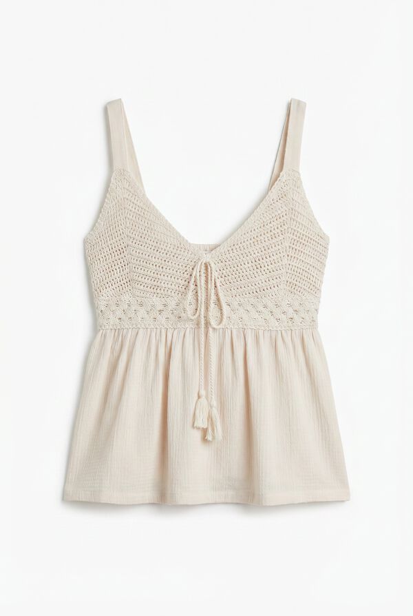Springfield Crochet structure tie vest top beige