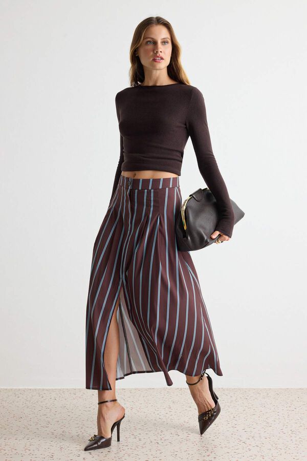 Trendyol Saia midi &agrave;s riscas cru