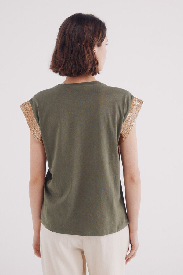 Springfield Camiseta manga ca&iacute;da lentejuelas kaki