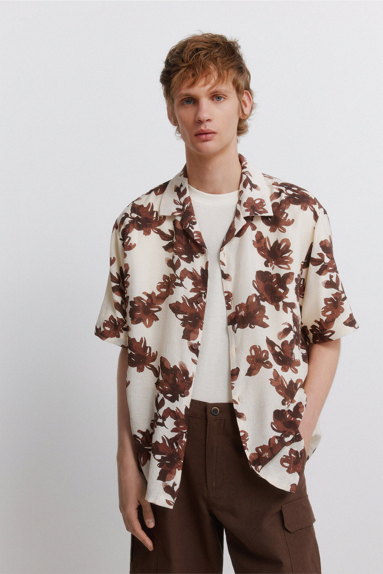 Springfield Camisa de manga curta em viscose e nylon estampada