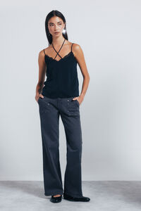 Springfield Calça jeans culotte com tachas